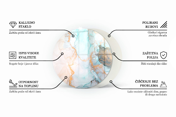 Runda glasskiva för öppen spis Färg Havsblå