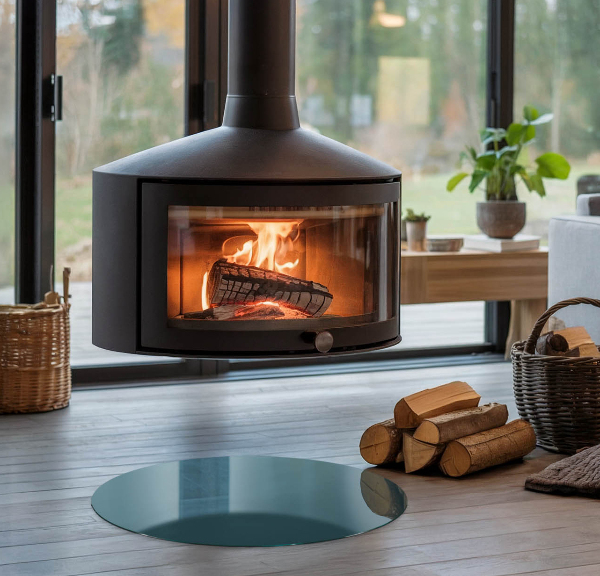 Runda glasskiva för öppen spis Färg Havsblå