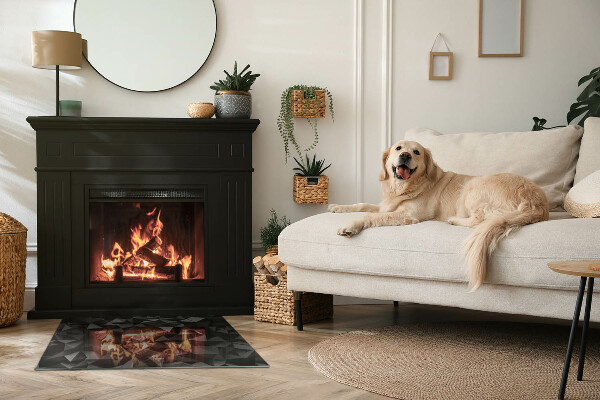 Rektangulär glasskiva under braskamin Tredimensionell geometri