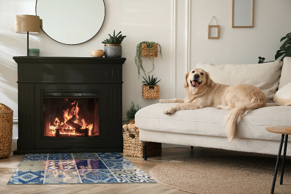 Rektangulär glasskiva under kamin Mönster av keramiska kakelplattor