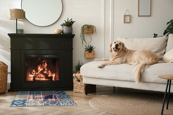 Rektangulär glasskiva under kamin Mönster av keramiska kakelplattor