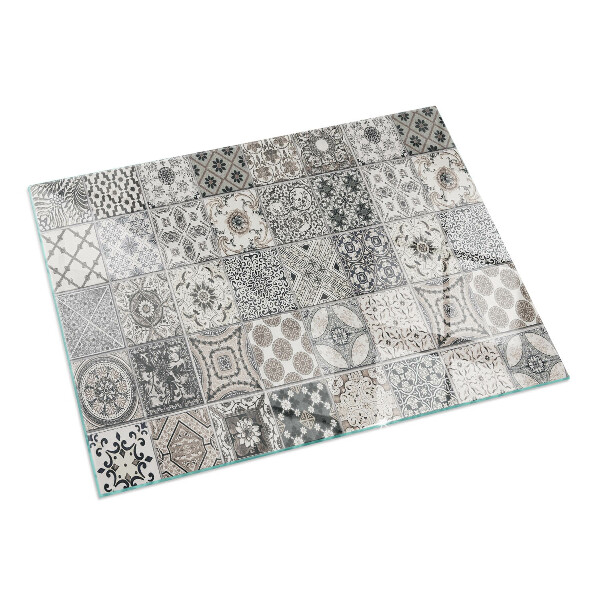 Rektangulär glasskiva under braskamin Mönster av dekorativa kakelplattor