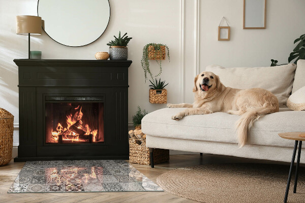 Rektangulär glasskiva under braskamin Mönster av dekorativa kakelplattor