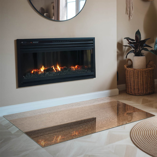 Rektangulär glasskiva framför öppen spis Naturligt trämönster