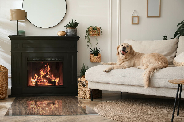 Rektangulär glasskiva under braskamin Naturligt trämönster