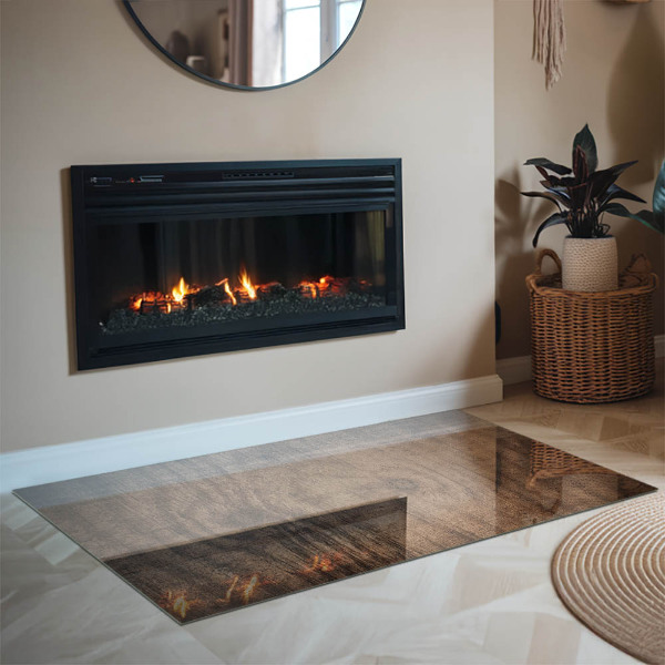 Rektangulär glasskiva under braskamin Naturligt trämönster