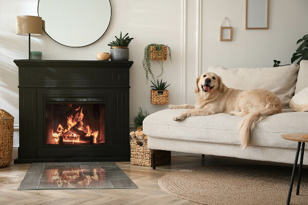 Rektangulär glasskiva under kamin Mönster av perforerad plåt