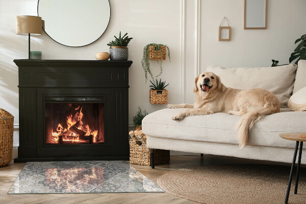 Rektangulär glasskiva framför öppen spis Dekorativt mosaikmönster