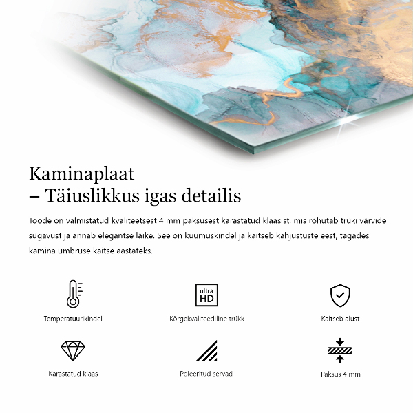 Rektangulär glasskiva under kamin Löv i subtila mönster