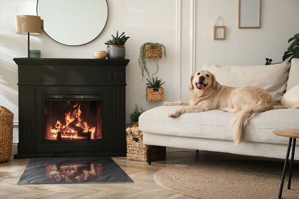 Rektangulär glasskiva under braskamin Stenytans struktur