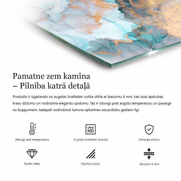 Rektangulär glasskiva under kamin Elegant växtmönster