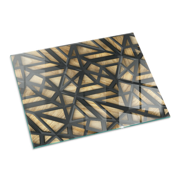 Rektangulär glasskiva framför öppen spis Geometri med trä