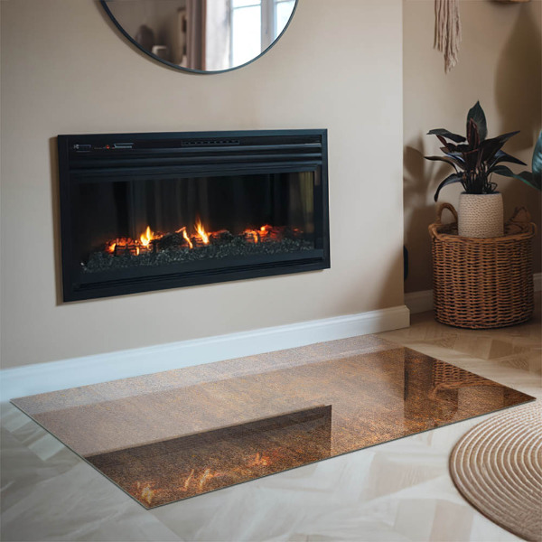 Rektangulär glasskiva under braskamin Roststruktur på bakgrund