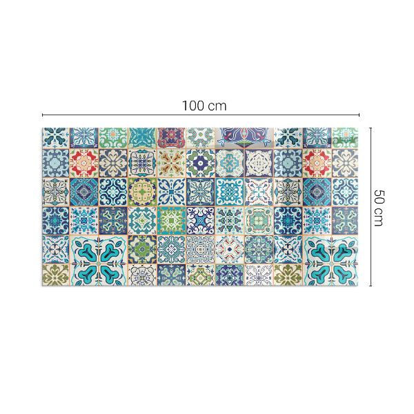 Rektangulär glasskiva under braskamin Mosaikmönster på kakel