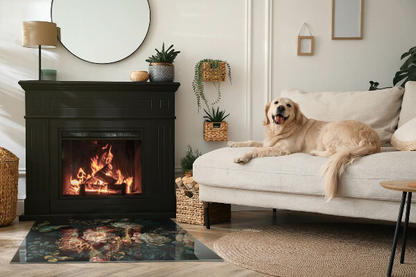 Rektangulär glasskiva under kamin Blommönster med fjärilar