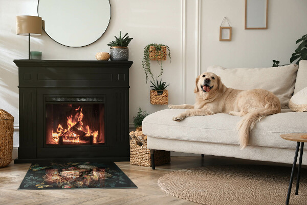 Rektangulär glasskiva under kamin Blommönster med fjärilar