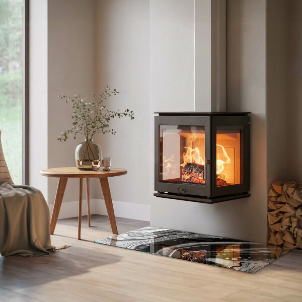 Rektangulär glasskiva under braskamin Abstrakta vågor och linjer