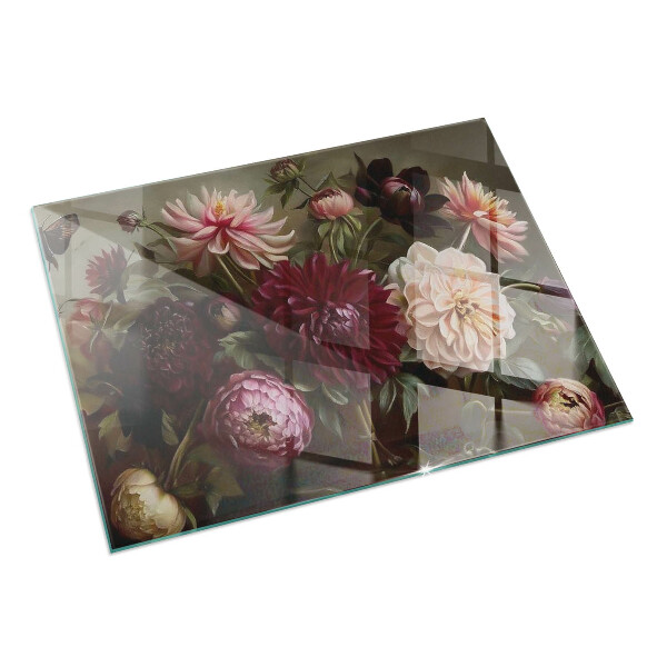 Rektangulär glasskiva under braskamin Blombukett i detalj