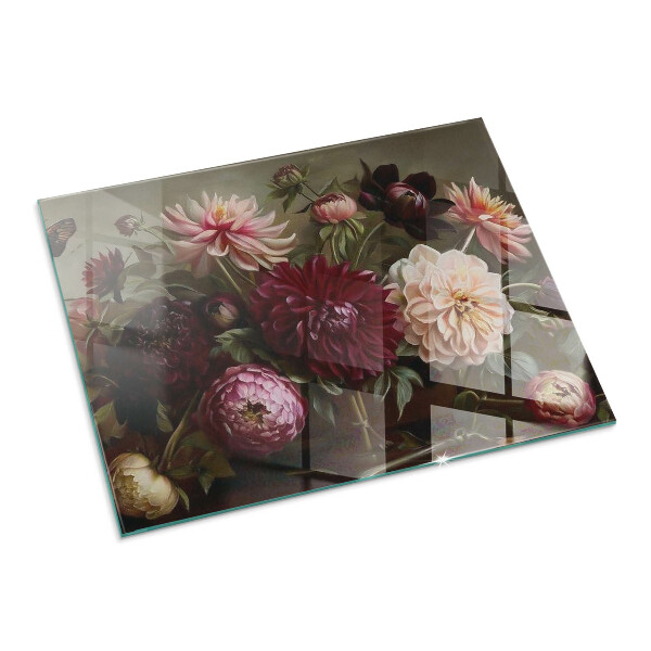 Rektangulär glasskiva under braskamin Blombukett i detalj