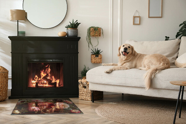 Rektangulär glasskiva under braskamin Blombukett i detalj