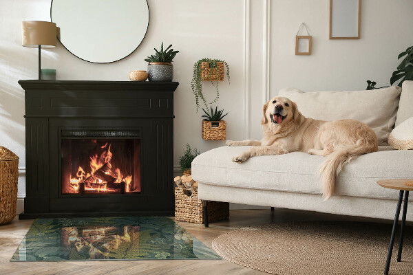 Rektangulär glasskiva framför öppen spis Växtmotiv med fjärilar