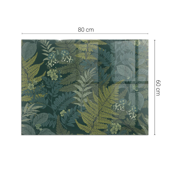 Rektangulär glasskiva framför öppen spis Växtmotiv med fjärilar