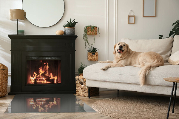 Rektangulär glasskiva under kamin Färg Gråbrun