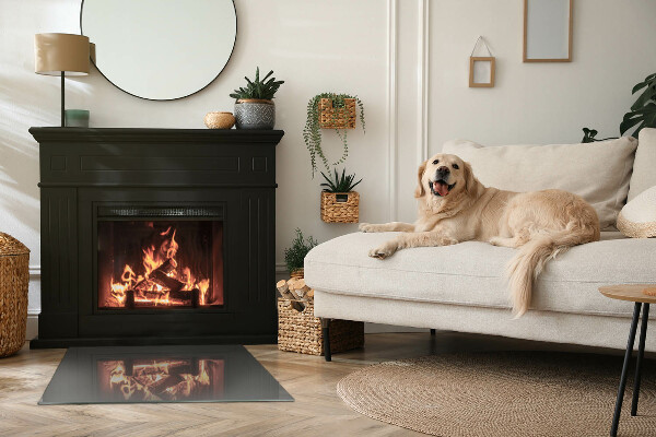 Rektangulär glasskiva under kamin Färg Gråbrun