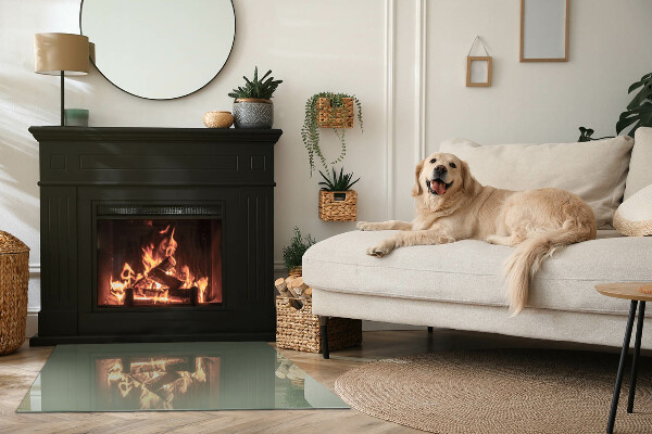 Rektangulär glasskiva under kamin Färg Olivgrön