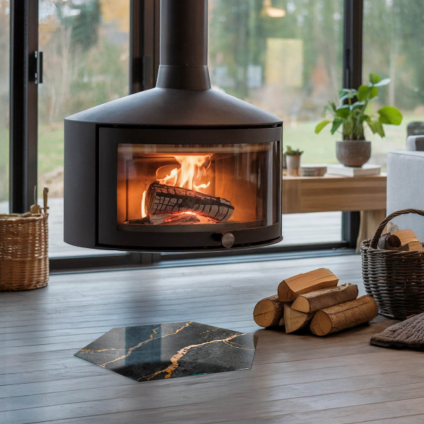 Sexhörning glasskiva under kamin Elegant marmor med ådringar