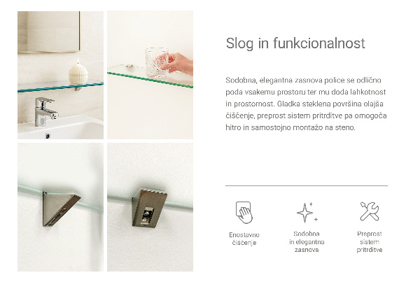 Translucent badrumshylla i härdat glas 80x13 cm