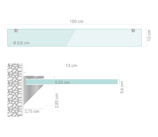 Glashyllplan för badrum 100x13 cm