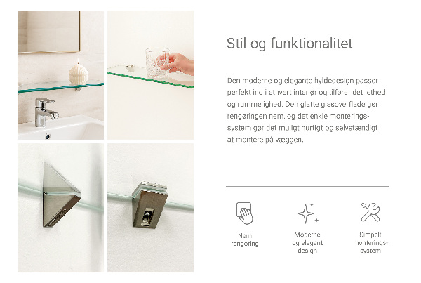 Glashylla för badrum 45x13 cm