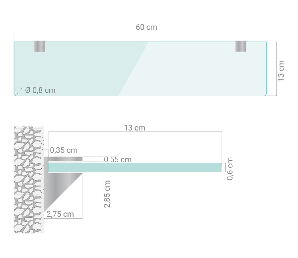 Spegelhylla i härdat glas 60x13 cm