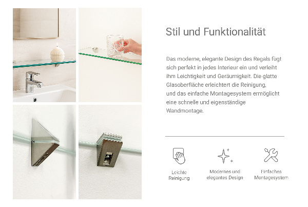 Badrumshylla i härdat glas 80x13 cm